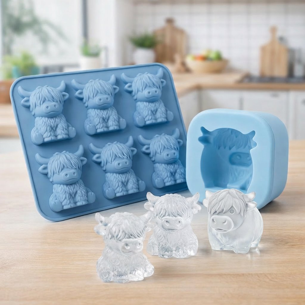 🐮Mini isbitform av Highland Beef til dessert🧊🍪Søte 3D-isbiter, perfekte til drinker, fester og gaver