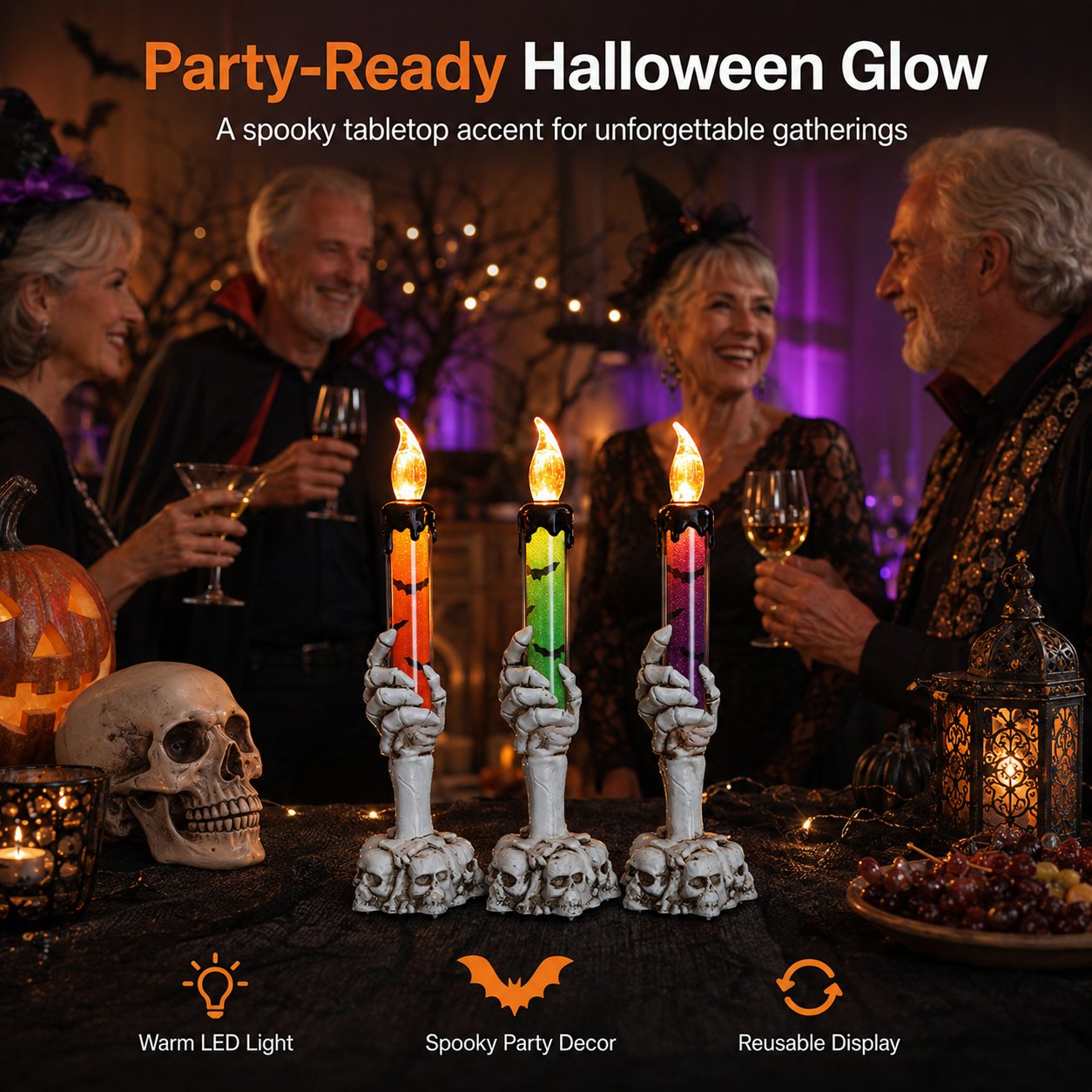 đHalvpristilbud i siste liten â Halloween LED-glitterlyssett (hĂ„nddesign med hodeskalle og skjelett)