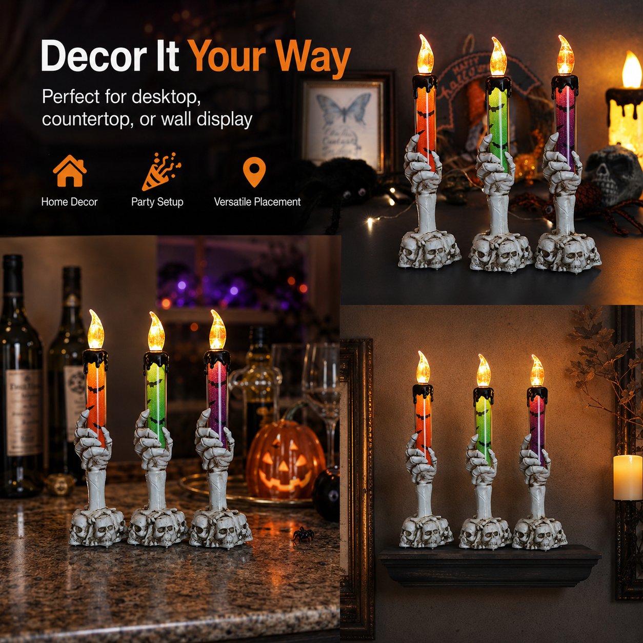 🎃Halvpristilbud i siste liten – Halloween LED-glitterlyssett (hånddesign med hodeskalle og skjelett)