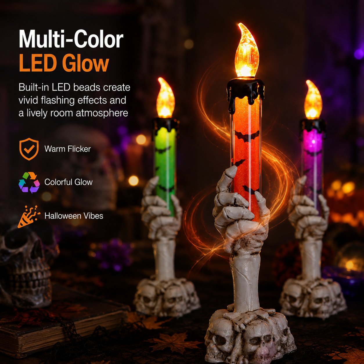 🎃Halvpristilbud i siste liten – Halloween LED-glitterlyssett (hånddesign med hodeskalle og skjelett)