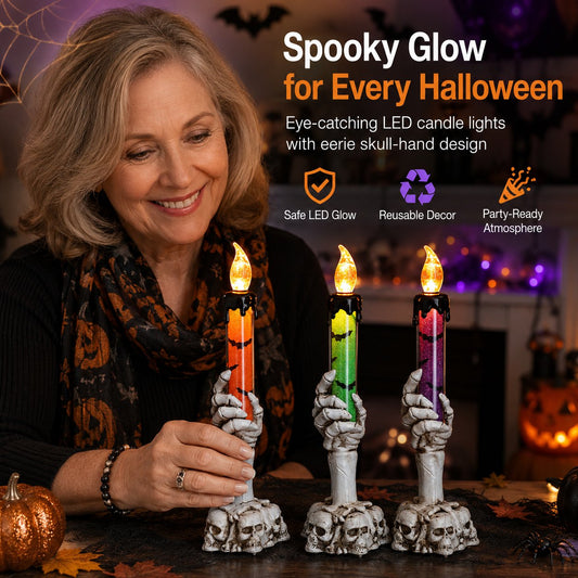 🎃Halvpristilbud i siste liten – Halloween LED-glitterlyssett (hånddesign med hodeskalle og skjelett)