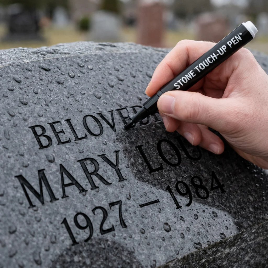 🐦En gullpenn som brukes til å restaurere falmede gravsteinsinnskrifter.