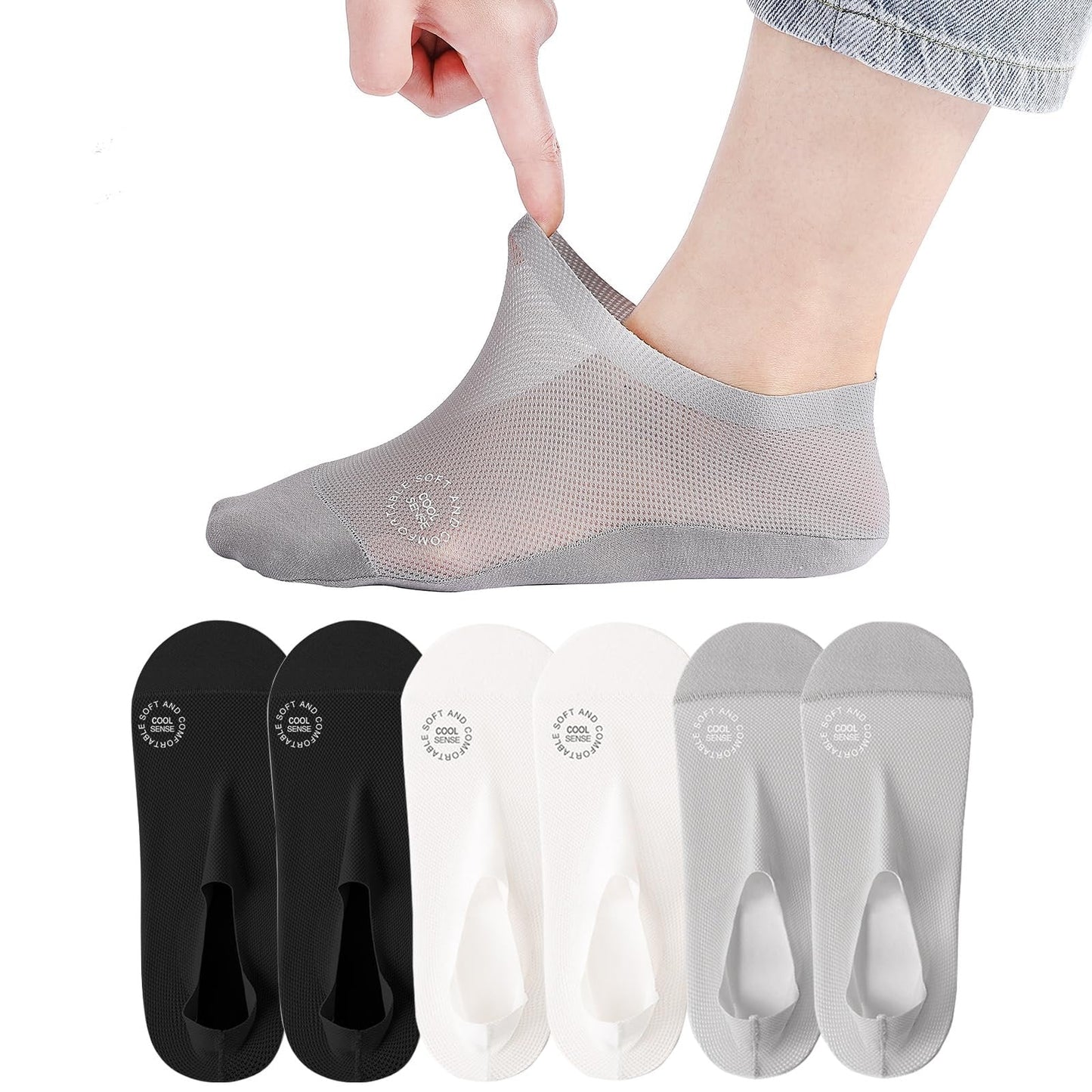 🔥 3-pars pakke usynlige sklisikre sokker 🧦 – Pustende, lavt skjærte, sklisikkert og svetteabsorberende design