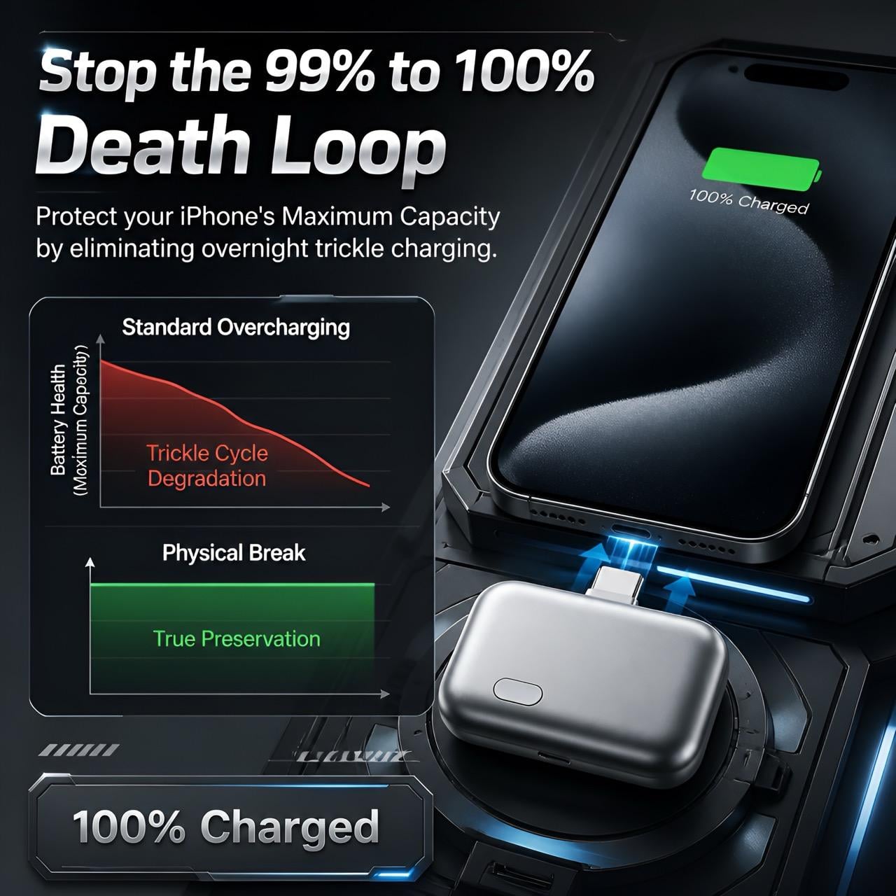 🔥🔥Vare med 55 % rabatt✨ 140 W Type-C fysisk batteribeskytter med strømuttak – automatisk ladeutkast