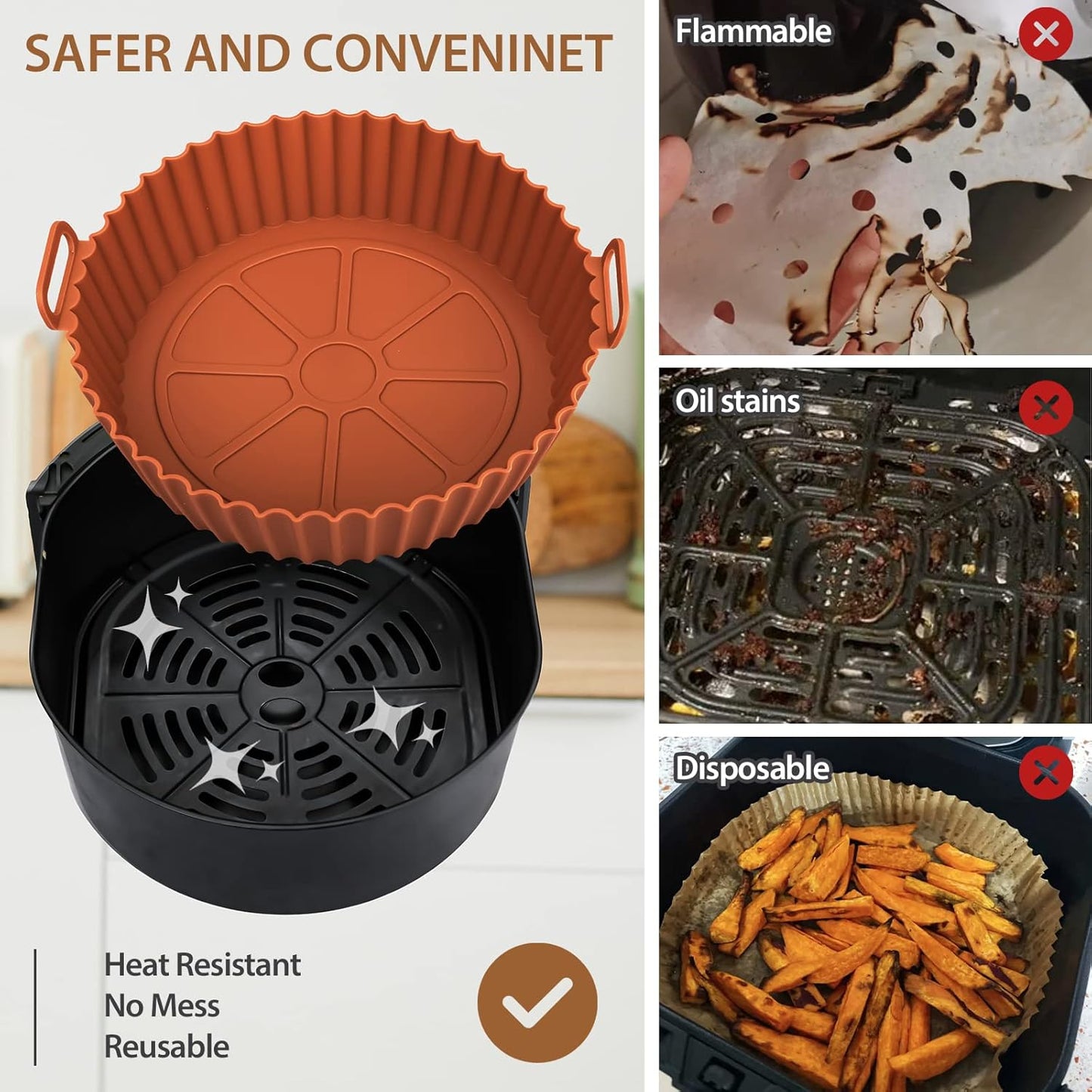 🔥Silikon stekebrett til airfryer🍟