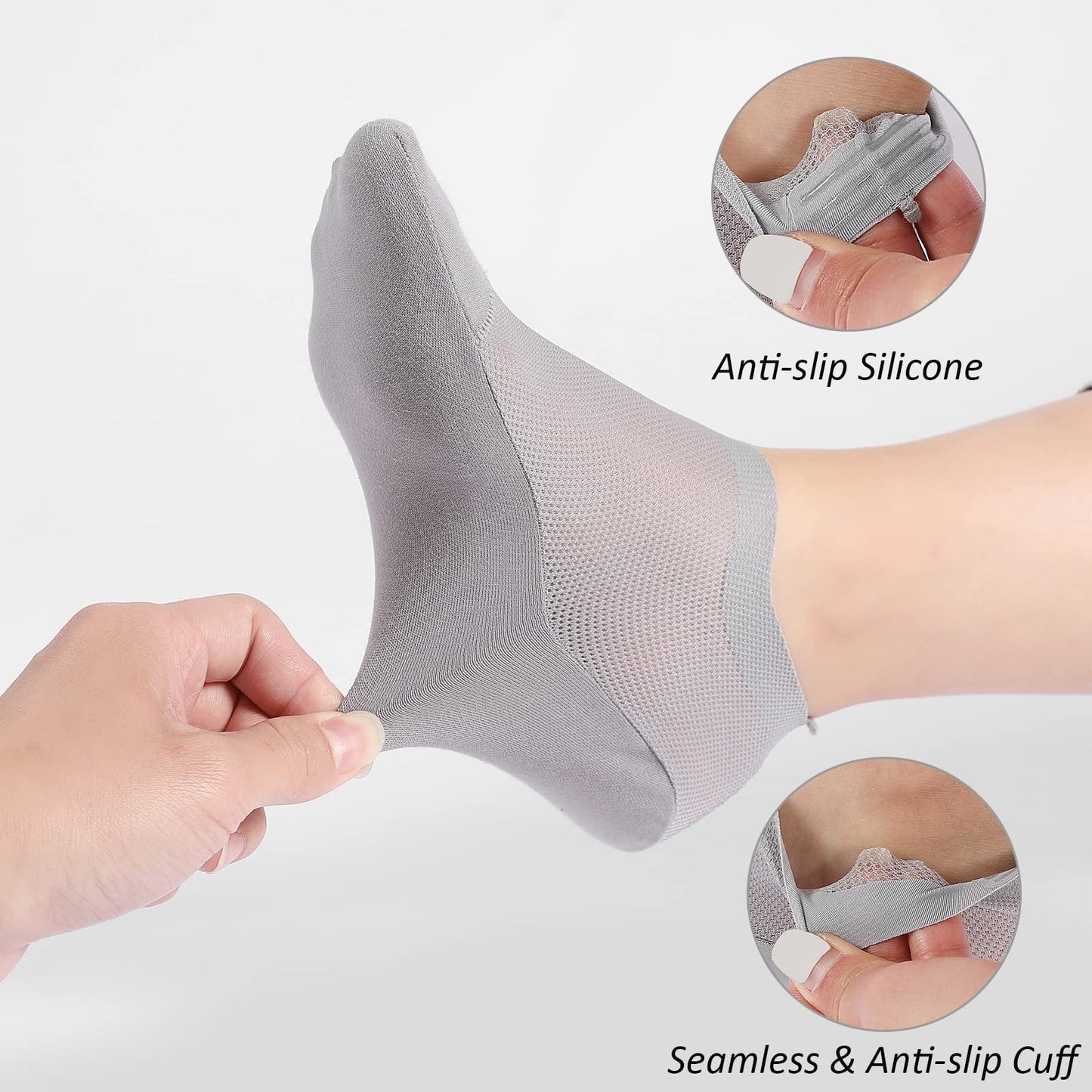 🔥 3-pars pakke usynlige sklisikre sokker 🧦 – Pustende, lavt skjærte, sklisikkert og svetteabsorberende design