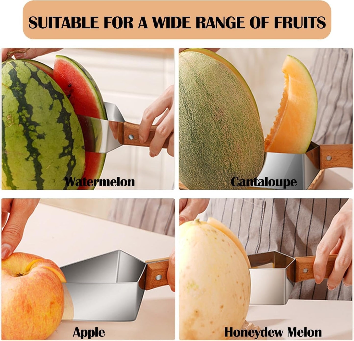 Trekantet vannmelonskiver, rustfritt stål, trehåndtak - vannmelonskiver, fruktkutter, kjøkkenredskap