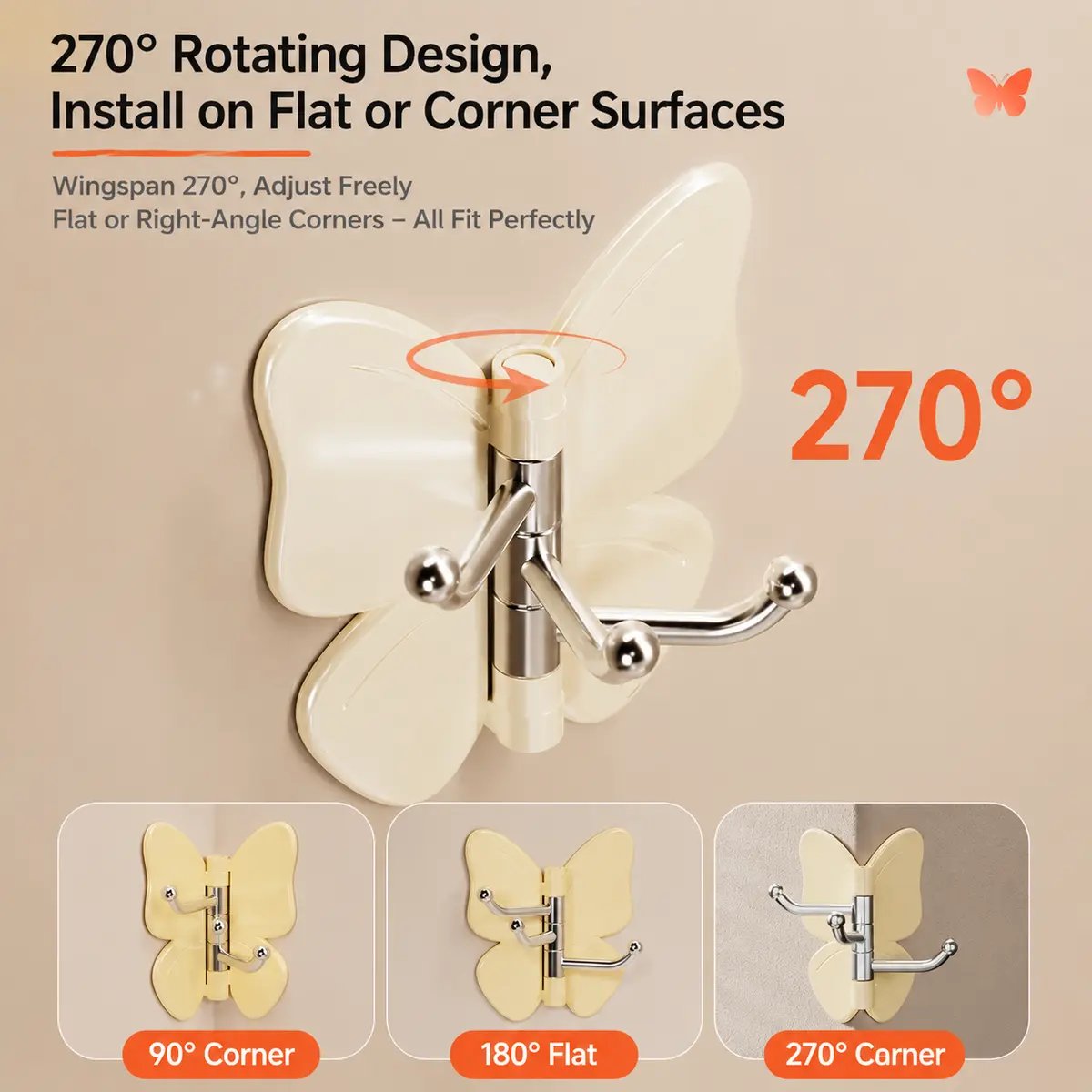🔥LAST DAY 50% OFF – 🦋Swivel Butterfly Hook Without Drilling (4-pack)