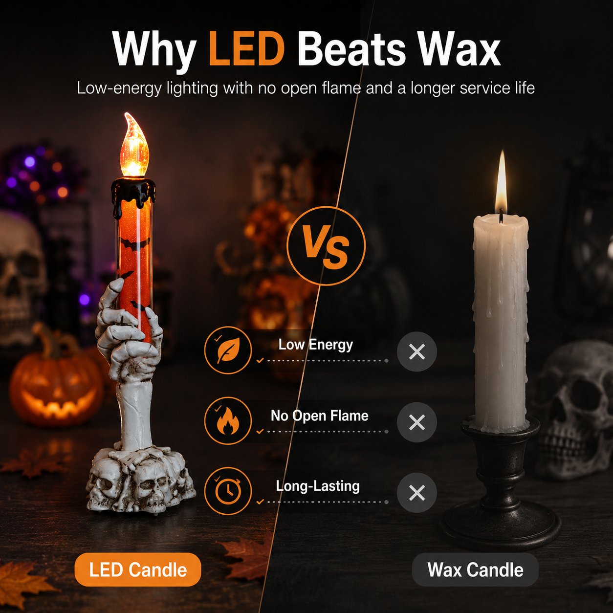🎃Halvpristilbud i siste liten – Halloween LED-glitterlyssett (hånddesign med hodeskalle og skjelett)