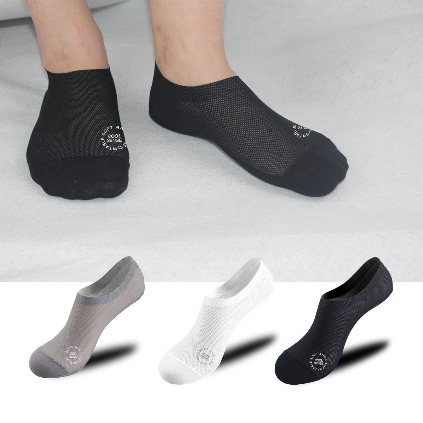 🔥 3-pars pakke usynlige sklisikre sokker 🧦 – Pustende, lavt skjærte, sklisikkert og svetteabsorberende design