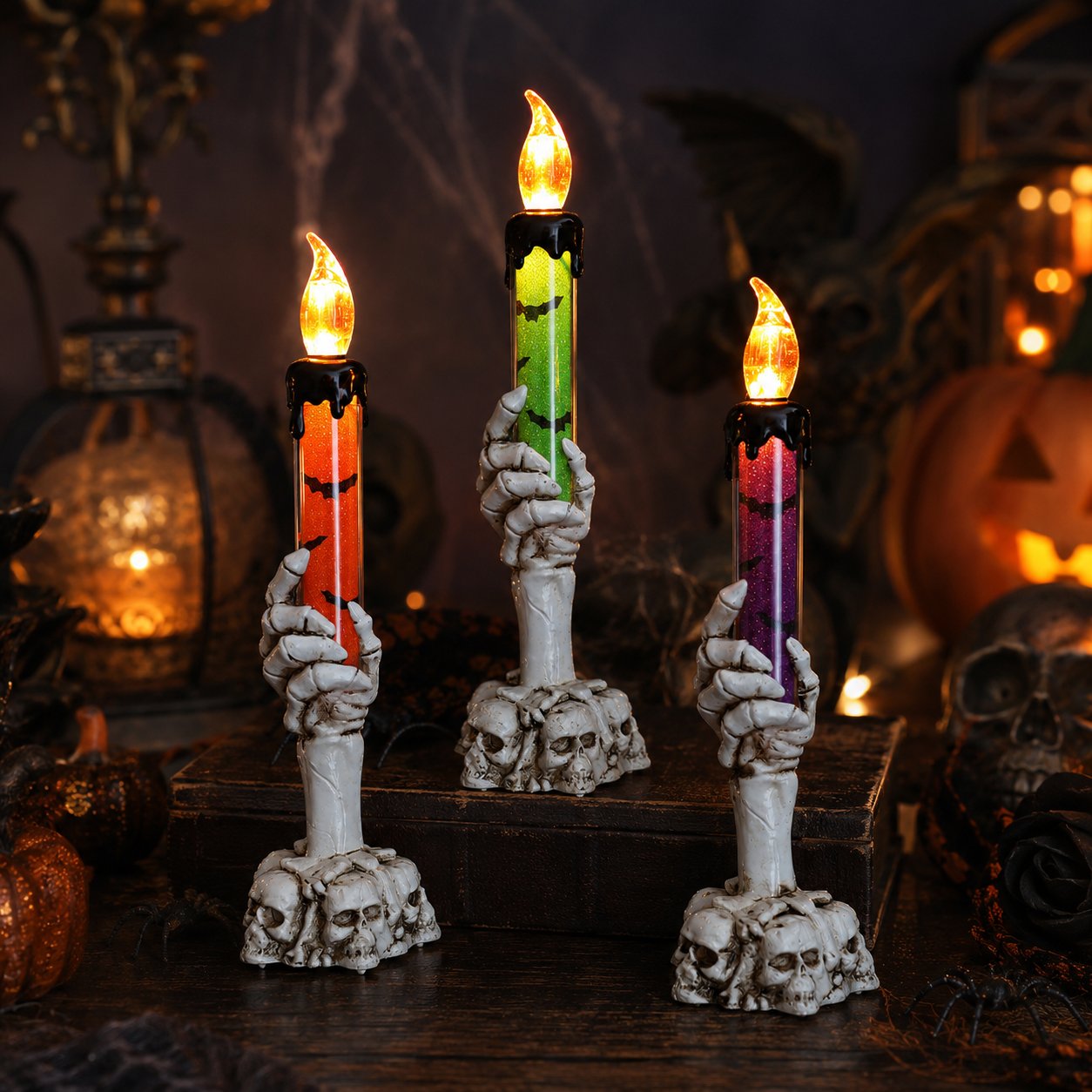 🎃Halvpristilbud i siste liten – Halloween LED-glitterlyssett (hånddesign med hodeskalle og skjelett)