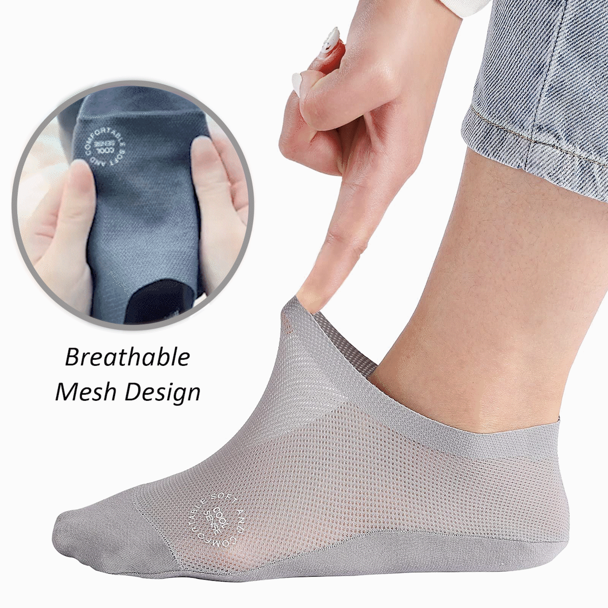 🔥 3-pars pakke usynlige sklisikre sokker 🧦 – Pustende, lavt skjærte, sklisikkert og svetteabsorberende design