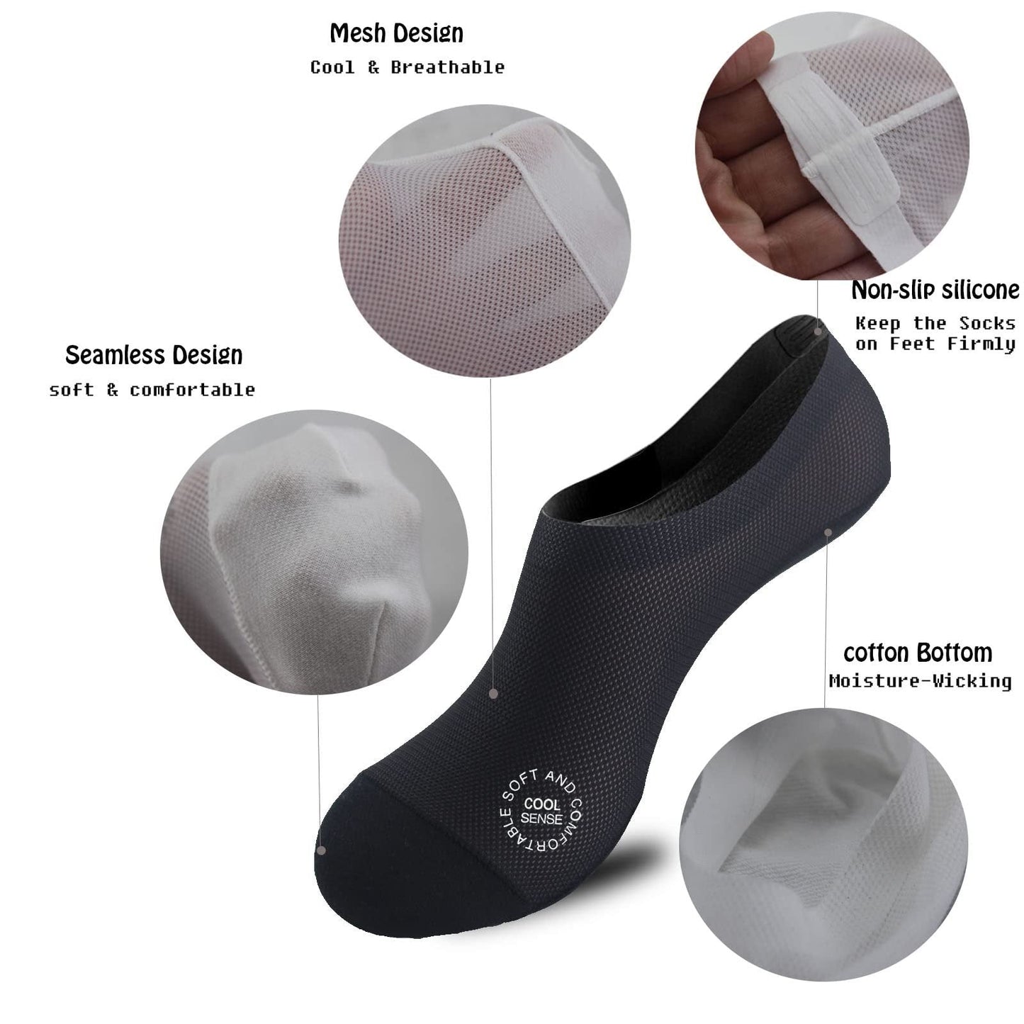 🔥 3-pars pakke usynlige sklisikre sokker 🧦 – Pustende, lavt skjærte, sklisikkert og svetteabsorberende design