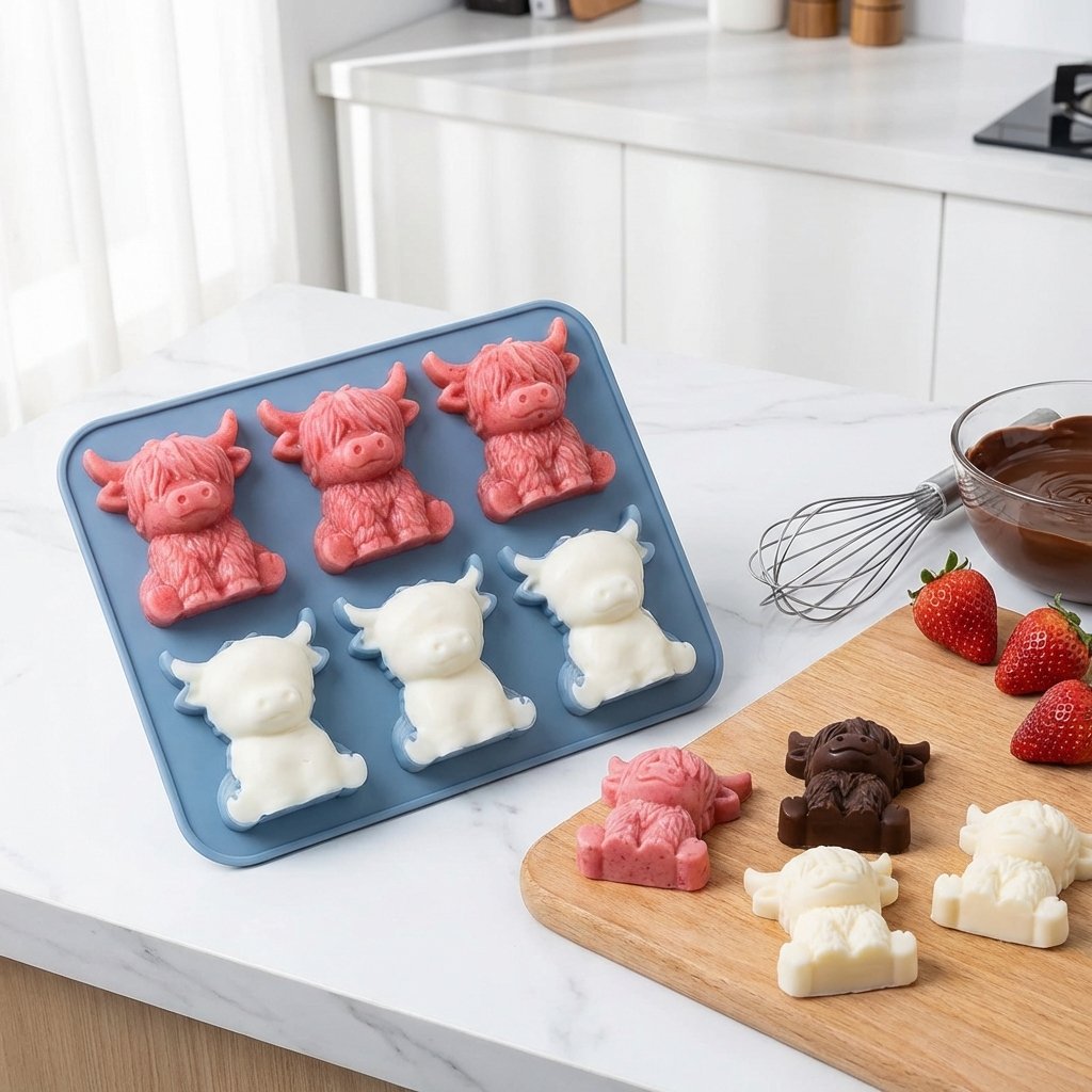 🐮Mini isbitform av Highland Beef til dessert🧊🍪Søte 3D-isbiter, perfekte til drinker, fester og gaver