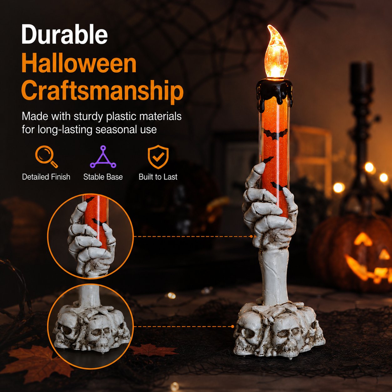 🎃Halvpristilbud i siste liten – Halloween LED-glitterlyssett (hånddesign med hodeskalle og skjelett)